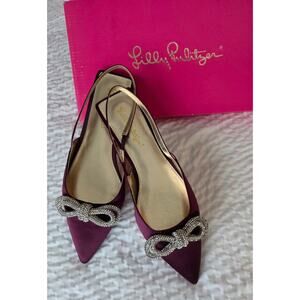 NIB Lilly Pulitzer Brit Slingback Flats Amarena Cherry Rhinestone Bow 7.5M